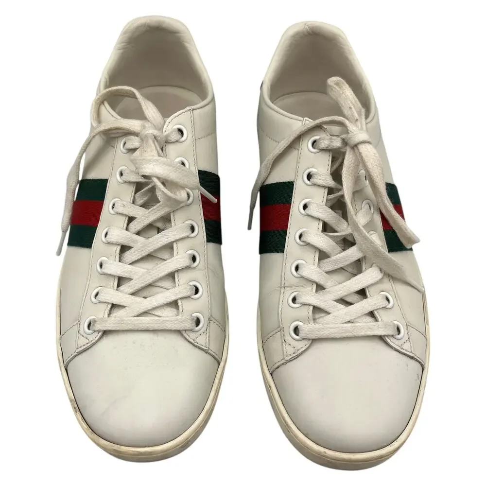 Gucci Sneakers Shoes Ace Web Stripe Leather Low Top White Red Green Size 38 / 8
